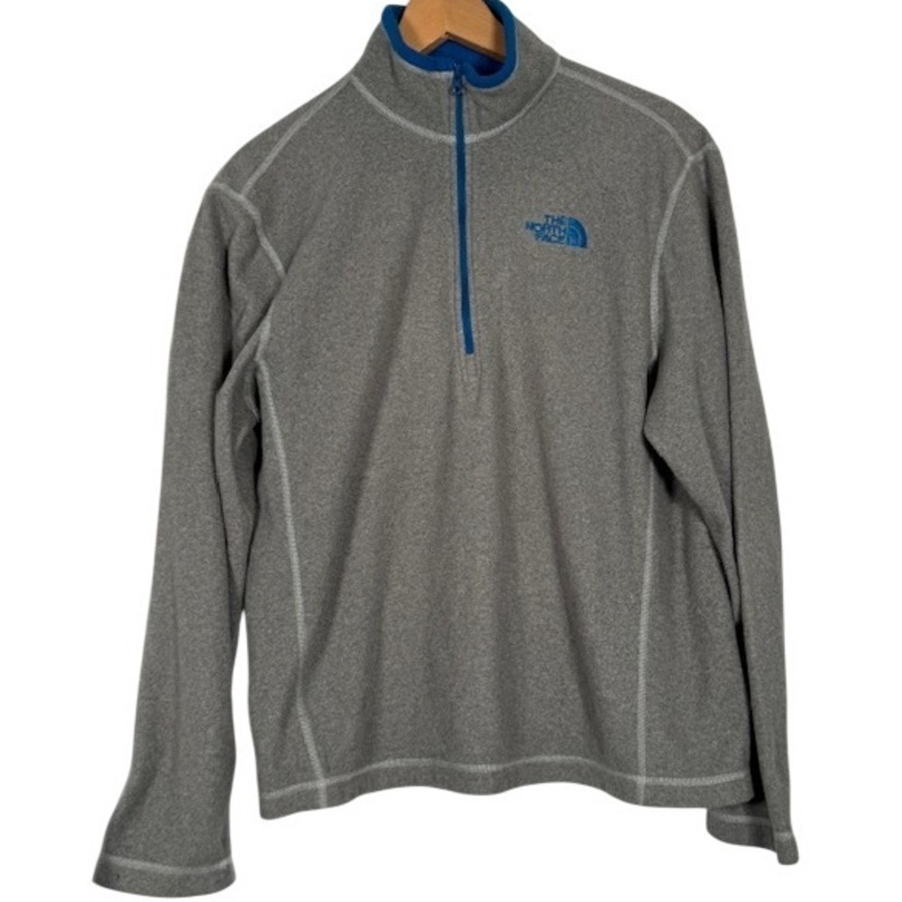 The North Face Mens Fleece 1/4 Zip Pullover Sweater Gray Blue Logo Size S